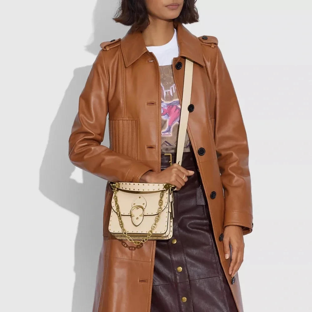 Coach Cream and Gold Chain Leather Crossbody Bag